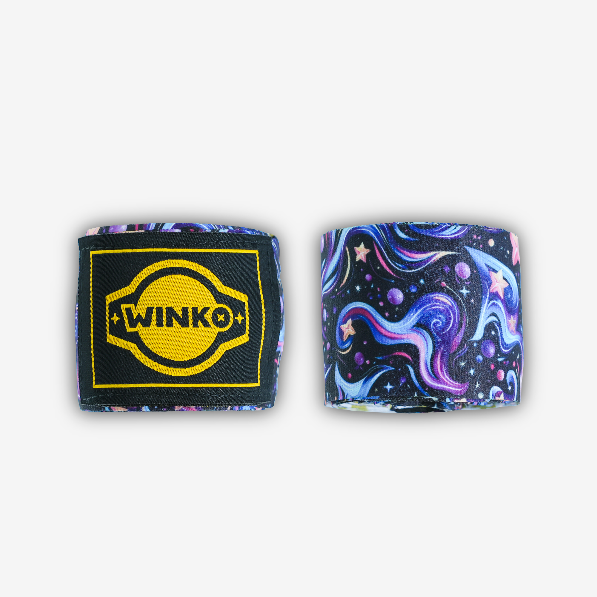 Two boxing hand-wraps - blue and purple galaxy pattern on black background.

Engineered to deliver optimal support and protection. The dual-sided sublimation print offers two style options: wrap either way for a different look.

Thin profile and smooth-touch surface
Lightly elastic blend
Lightweight
Integrated thumb loop, Velcro strap
