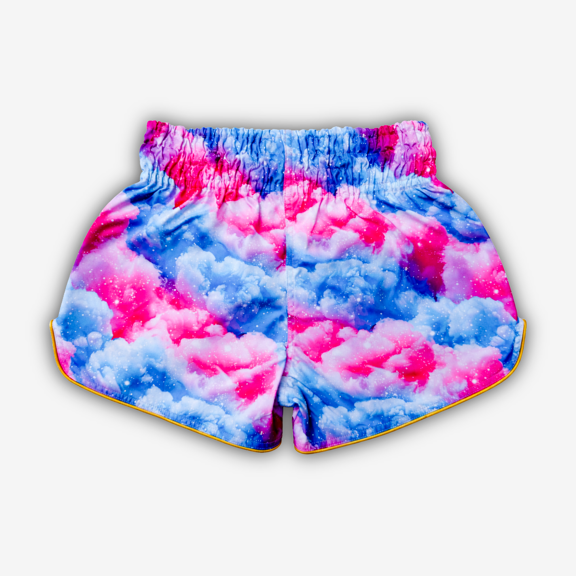Blue and Pink Clouds Print with golden glitter WINKO logo at the front.  Premium Quality Muay Thai shorts designed for unrestricted movement and reliable performance.

Quick-dry and lightweight
Flexible fabric
Side slits for freedom of movement
Adjustable waistband
Unique sublimation print
Embroidered logo