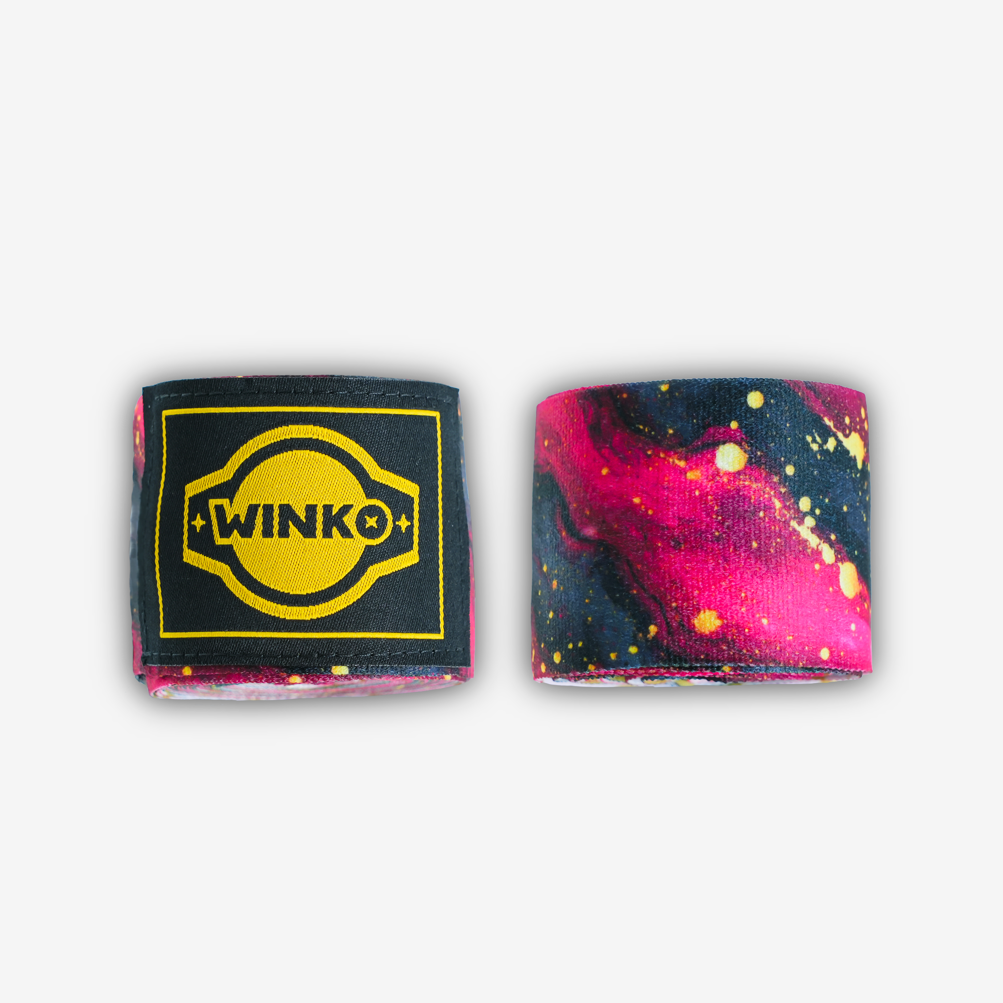 Two boxing hand-wraps - marbled red, gold and black pattern. Luxurious look.

Engineered to deliver optimal support and protection. The dual-sided sublimation print offers two style options: wrap either way for a different look.

Thin profile and smooth-touch surface
Lightly elastic blend
Lightweight
Integrated thumb loop, Velcro strap